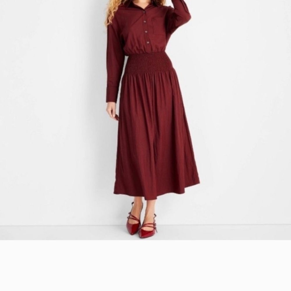 Elegant Burgundy Shirt Dress Womens Xl Nwot Ladies Pockets Casual Vacation Cute - Picture 8 of 13